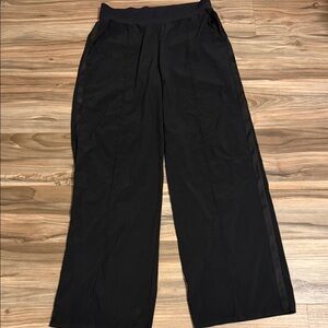 Athleta Nolita Wide Leg Pants Black Satin Side Stripe Women’s 16T Trousers